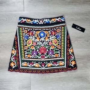 NWT Lulu’s Don’t Stop The Party Embroidered Black Mini Skirt Size XS